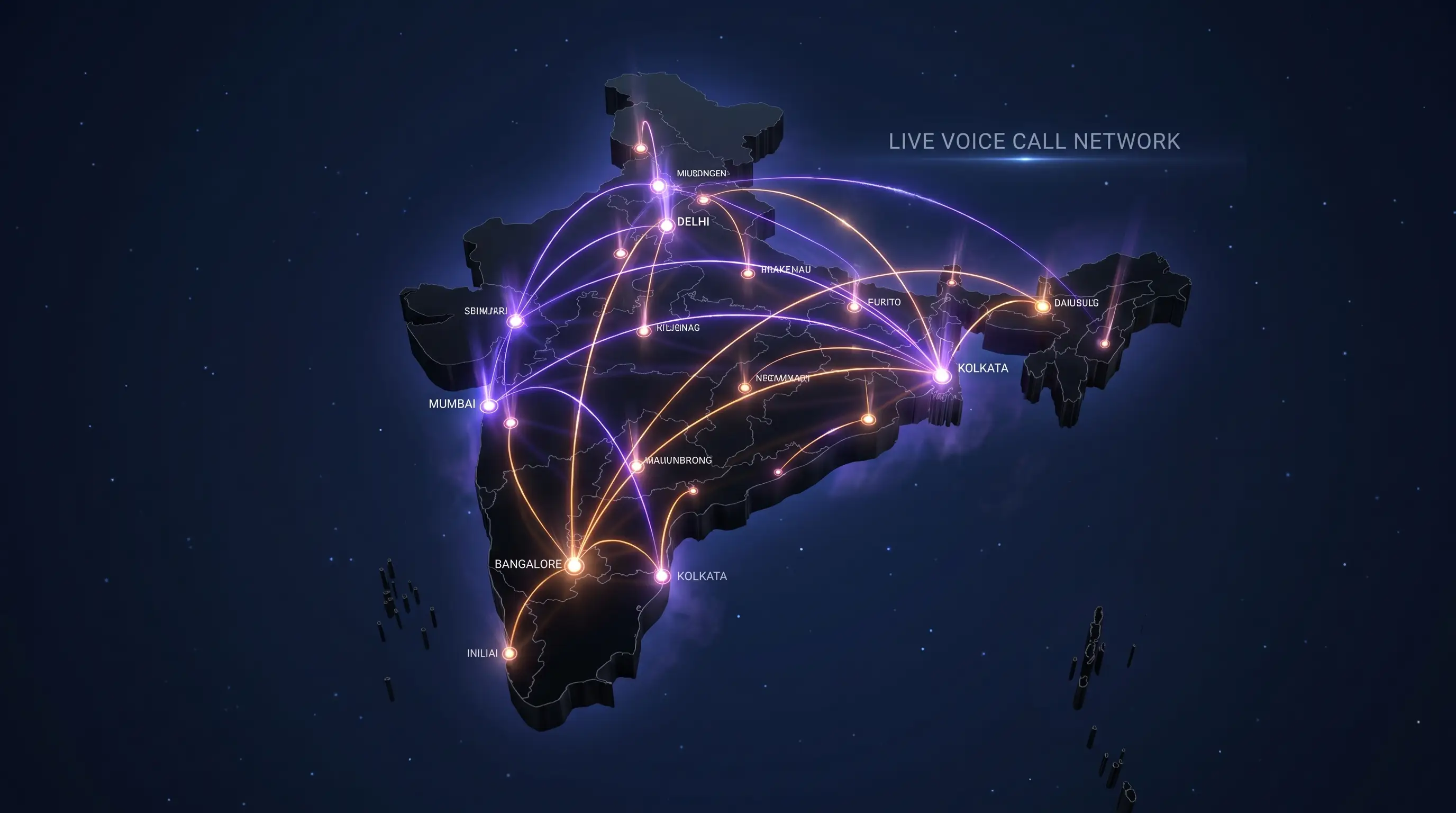 A glowing network of voice calls connecting cities across India